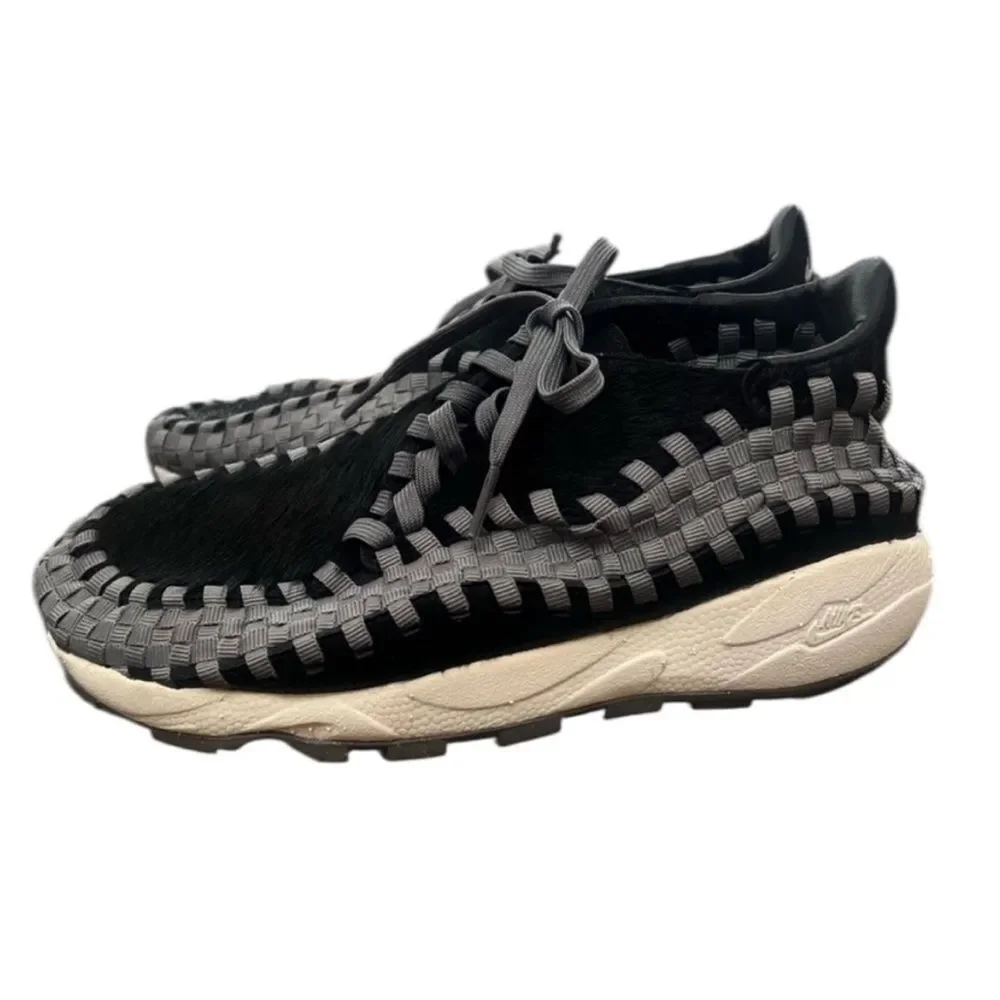Nike Air Footscape Woven Grey Grosgrain Trimmed and Black Calf Hair Sneakers New